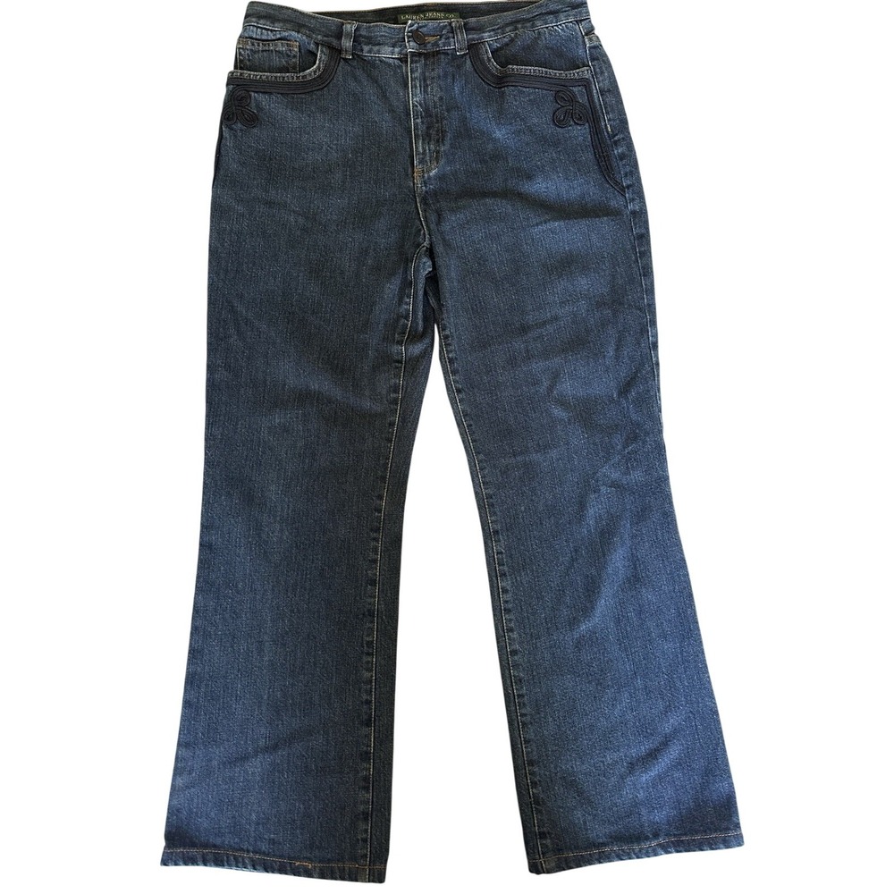Lauren Ralph Lauren Jean Co Sz 8 Embroidered‎ Boot Cut Woman's Denim Blue Jeans